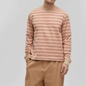 Mode of One Mens Relaxed Stripe Long Sleeve T-Shirt XXL Cinnamon Brulee